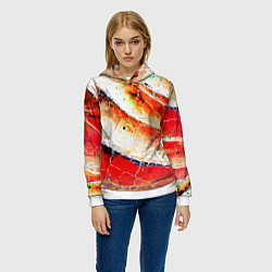 Толстовка-худи женская Красно-белая волнистая абстракция, цвет: 3D-белый — фото 2