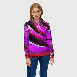 Толстовка-худи женская Розовая волнистая абстракция, цвет: 3D-красный — фото 2