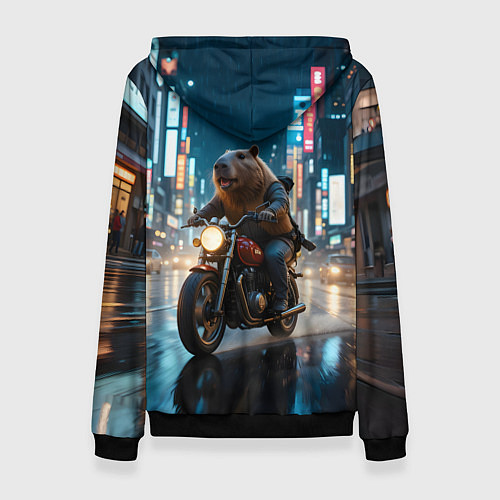 Женская толстовка Капибара байкер / 3D-Черный – фото 2