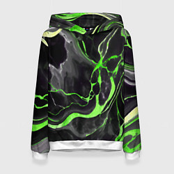 Толстовка-худи женская Зелёно-чёрный мрамор, цвет: 3D-белый