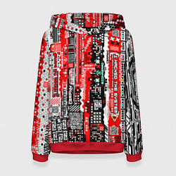 Толстовка-худи женская Киберпанк паттерн красный, цвет: 3D-красный