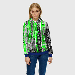 Толстовка-худи женская Киберпанк паттерн зелёный, цвет: 3D-синий — фото 2