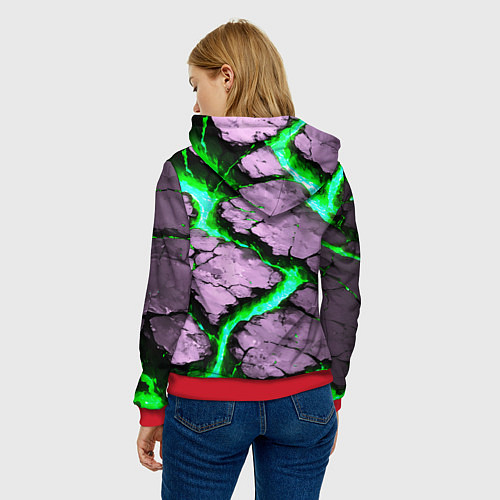 Женская толстовка Треснувший камень зелёный / 3D-Красный – фото 4