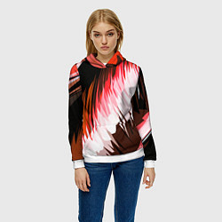 Толстовка-худи женская Красно-белая абстракция на чёрном фоне, цвет: 3D-белый — фото 2