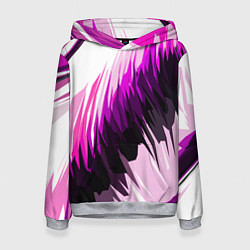 Толстовка-худи женская Чёрно-розовые острые полосы на белом фоне, цвет: 3D-меланж