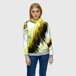 Толстовка-худи женская Чёрно-жёлтые острые полосы на белом фоне, цвет: 3D-меланж — фото 2