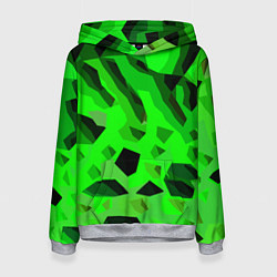 Толстовка-худи женская Чёрно-зелёная пористая абстракция, цвет: 3D-меланж
