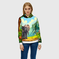 Толстовка-худи женская Слоненок в лесу, цвет: 3D-белый — фото 2