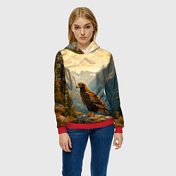 Толстовка-худи женская Орел в горах, цвет: 3D-красный — фото 2