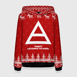 Толстовка-худи женская Новогодний Thirty Seconds to Mars с оленями, цвет: 3D-черный