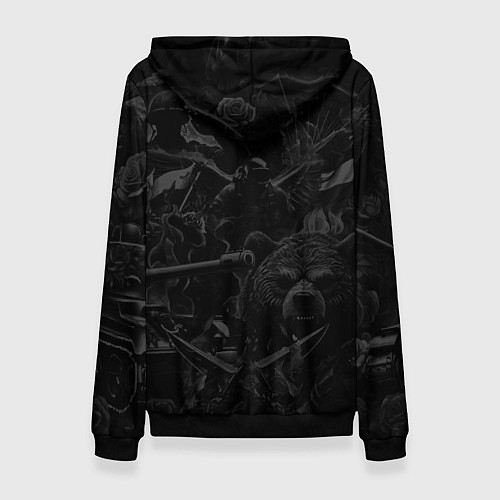 Женская толстовка Танк на фоне русского медведя и флага / 3D-Черный – фото 2