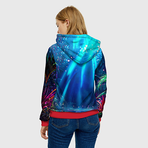 Женская толстовка Розовый фламинго в джунглях / 3D-Красный – фото 4