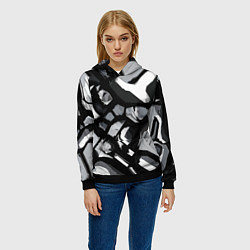 Толстовка-худи женская Чёрно-серая абстракция, цвет: 3D-черный — фото 2