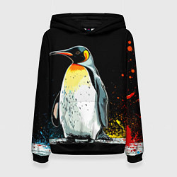 Толстовка-худи женская Пингвин на черном, цвет: 3D-черный