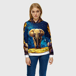 Толстовка-худи женская Слон и космическое небо, цвет: 3D-белый — фото 2