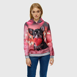 Толстовка-худи женская Чихуахуа с сердечком, цвет: 3D-меланж — фото 2