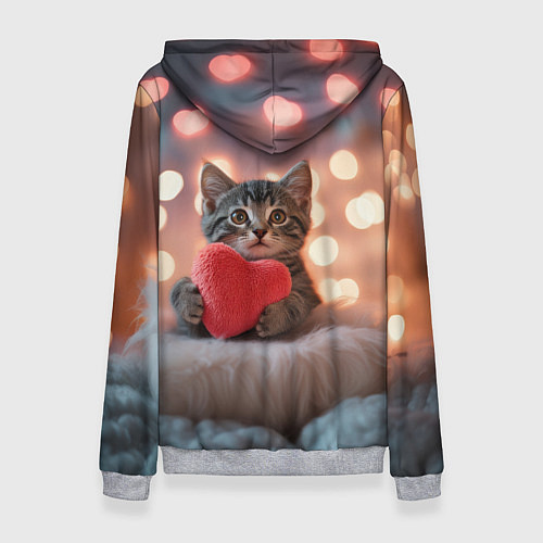 Женская толстовка Котенок поздравляет с днем святого Валентина / 3D-Меланж – фото 2