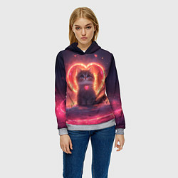 Толстовка-худи женская Котенок и сердце из света, цвет: 3D-меланж — фото 2