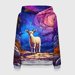 Толстовка-худи женская Козлик на звездом небе, цвет: 3D-меланж