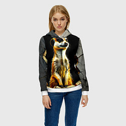 Толстовка-худи женская Сурикат на черном, цвет: 3D-белый — фото 2