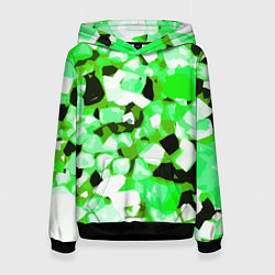 Толстовка-худи женская Green and white abstraction on a black background, цвет: 3D-черный