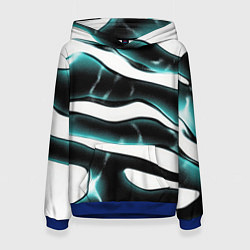 Толстовка-худи женская Абстрактный черно-зеленый камуфляж, цвет: 3D-синий