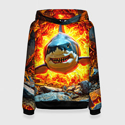 Толстовка-худи женская Акула в огне, цвет: 3D-черный