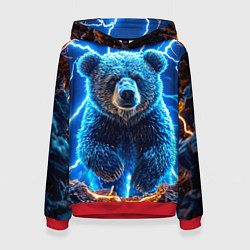 Толстовка-худи женская Медведь и молния, цвет: 3D-красный