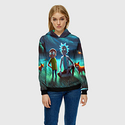 Толстовка-худи женская Рик и Морти на поляне - нейроарт, цвет: 3D-черный — фото 2
