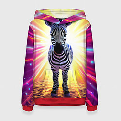 Толстовка-худи женская Зебра в ярких лучах, цвет: 3D-красный
