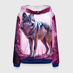 Толстовка-худи женская Волк в розовом, цвет: 3D-синий