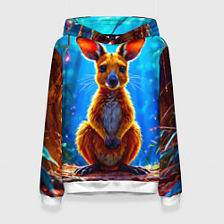 Толстовка-худи женская Кенгуру в джунглях, цвет: 3D-белый