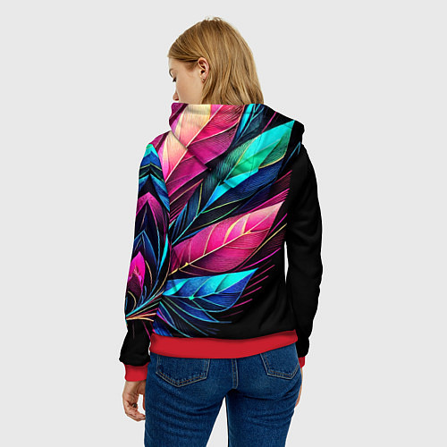 Женская толстовка Букет из цветных перьев - неон / 3D-Красный – фото 4