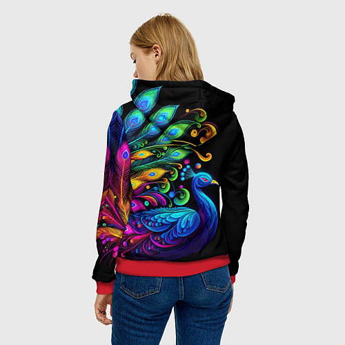 Женская толстовка Neon peacock - art / 3D-Красный – фото 4