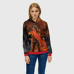 Толстовка-худи женская Doom slayer and tower Doom, цвет: 3D-красный — фото 2