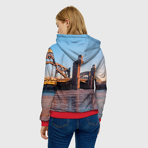 Женская толстовка Большеохтинский мост в Санкт-Петербурге / 3D-Красный – фото 4