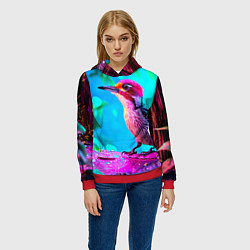 Толстовка-худи женская Дятел и яркий пейзаж, цвет: 3D-красный — фото 2