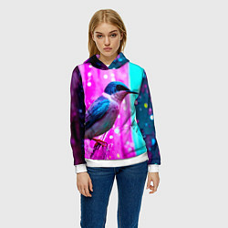 Толстовка-худи женская Ласточка на фиолетовой стене, цвет: 3D-белый — фото 2