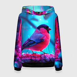 Толстовка-худи женская Розовый снегирь, цвет: 3D-черный