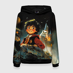 Толстовка-худи женская Гарри Поттер на фоне замка, цвет: 3D-черный