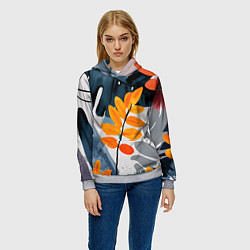 Толстовка-худи женская Контрастные листья, цвет: 3D-меланж — фото 2