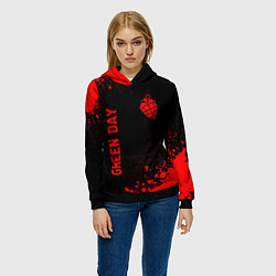 Толстовка-худи женская Green Day - red gradient вертикально, цвет: 3D-черный — фото 2