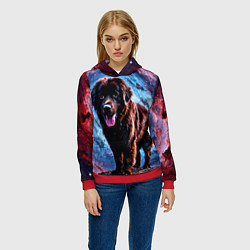 Толстовка-худи женская Ньюфаундленд в космосе, цвет: 3D-красный — фото 2