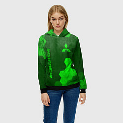 Толстовка-худи женская Mitsubishi - green gradient вертикально, цвет: 3D-черный — фото 2