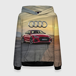 Толстовка-худи женская Audi RS 7 на закате солнца, цвет: 3D-черный