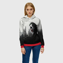 Толстовка-худи женская Джокер черно-белый стиль, цвет: 3D-красный — фото 2