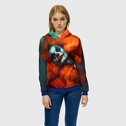 Толстовка-худи женская Джокер и оранжевый дым, цвет: 3D-синий — фото 2