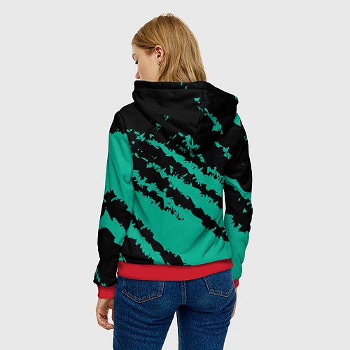 Женская толстовка The color is black and turquoise / 3D-Красный – фото 4