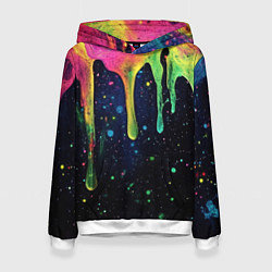 Толстовка-худи женская Разноцветные потеки краски, цвет: 3D-белый