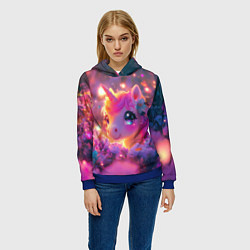 Толстовка-худи женская Единорог и светлячки, цвет: 3D-синий — фото 2